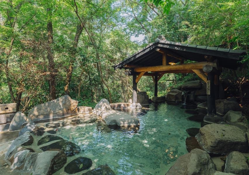 写真：鬱蒼とした森の中にある露天風呂